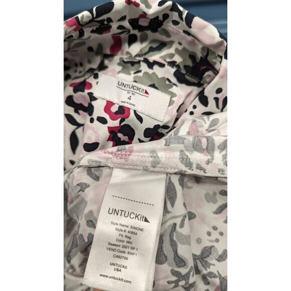 UNTUCKit Simone Tie‎ Waist Floral Button Front Cotton Stretch Shirt Dress Size 4 - Picture 7 of 10
